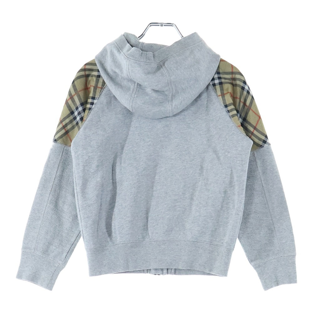 BURBERRY(バーバリー) 切り替えチェックデザインジップアップフーディースウェットパーカー キッズ グレー