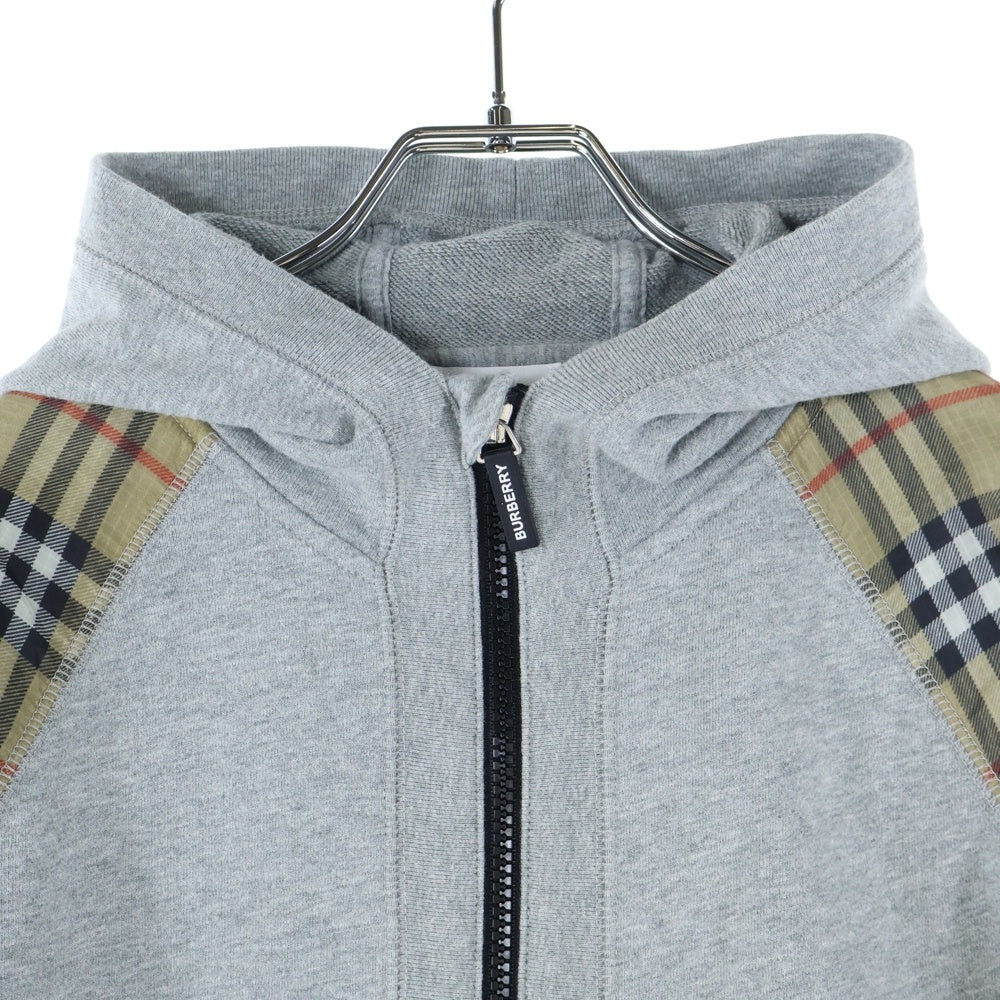 BURBERRY(バーバリー) 切り替えチェックデザインジップアップフーディースウェットパーカー キッズ グレー