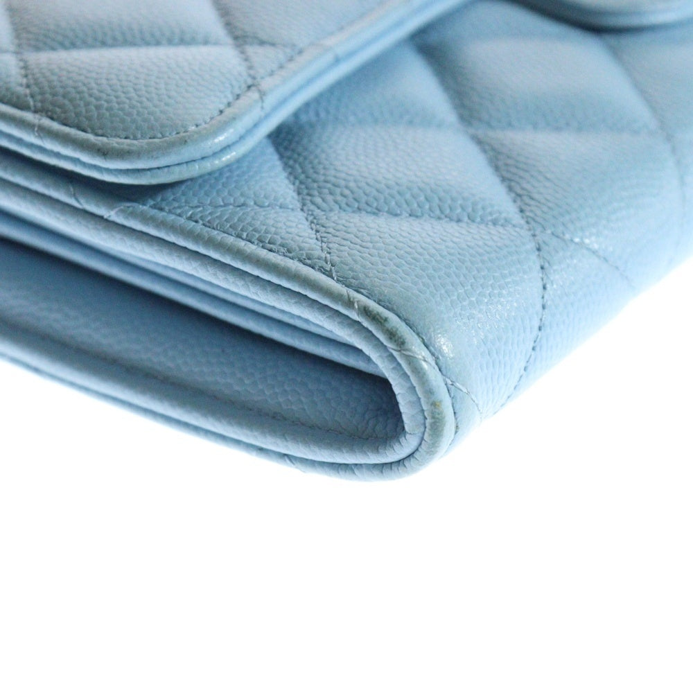 CHANEL(シャネル) マトラッセ ココマーク キャビアスキン フラップロングウォレット ライトブルー