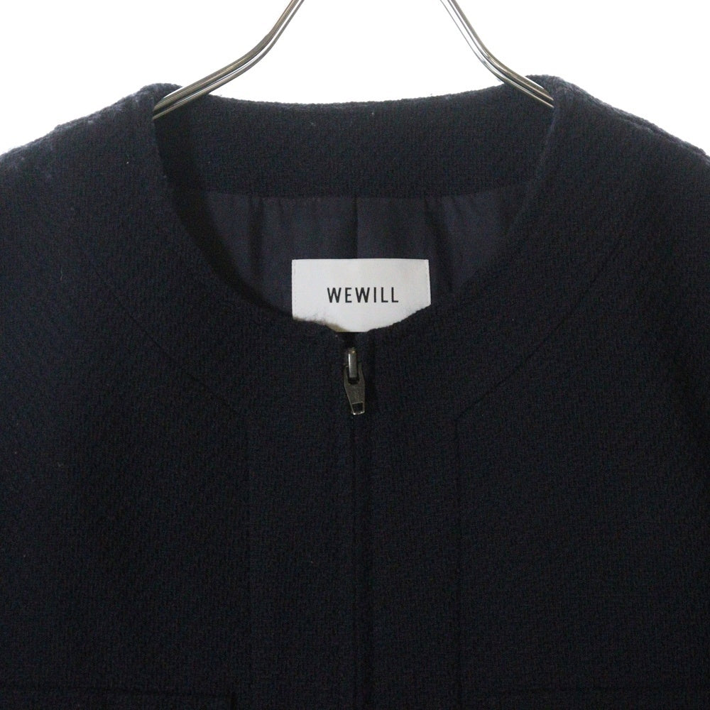 WEWILL(ウィーウィル) ウール ノーカラー ジャケット ネイビー W-009-2005