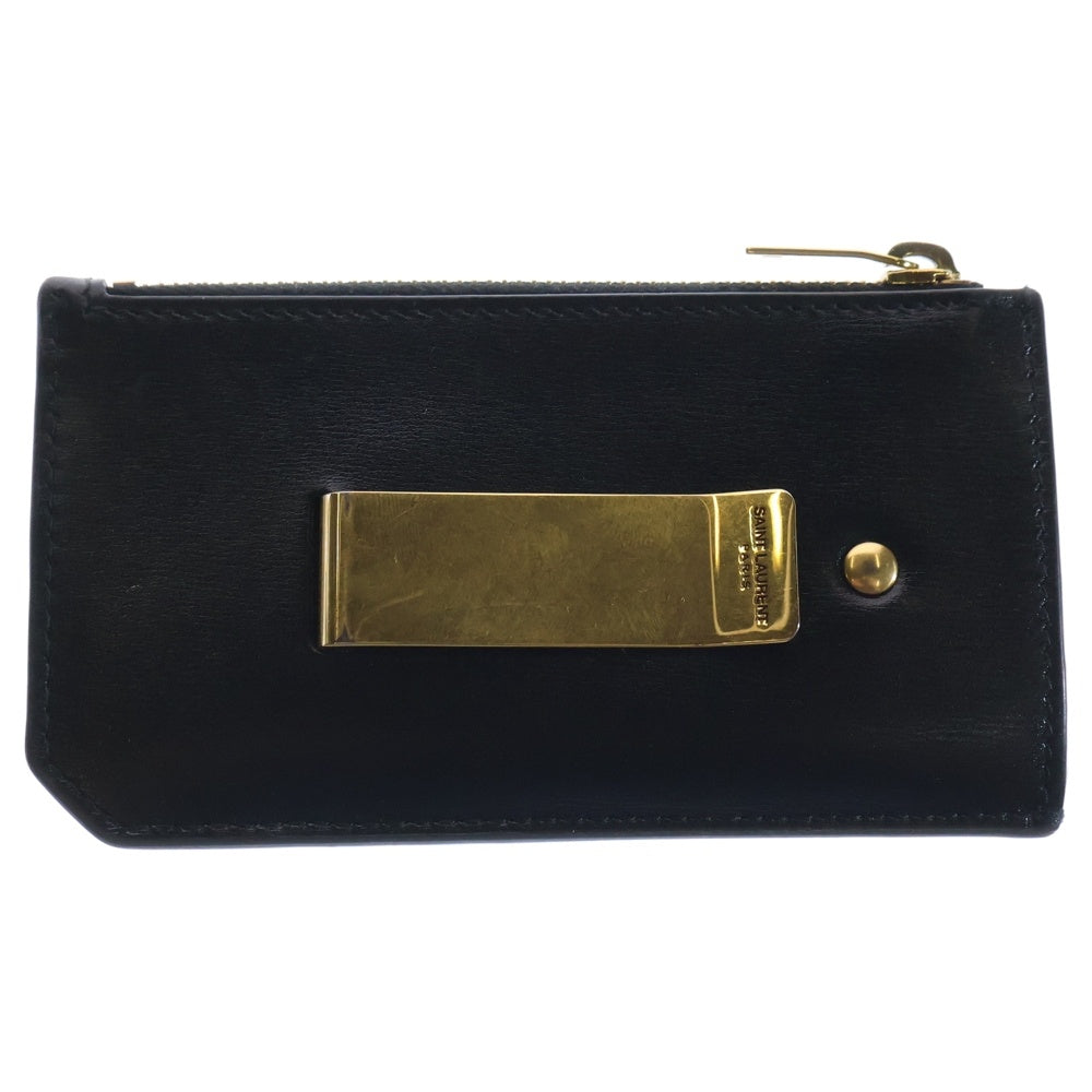 SAINT LAURENT PARIS(サンローランパリ) カサンドラロゴ マネークリップ付きコインケース カードケース ブラック 649345 02G0W