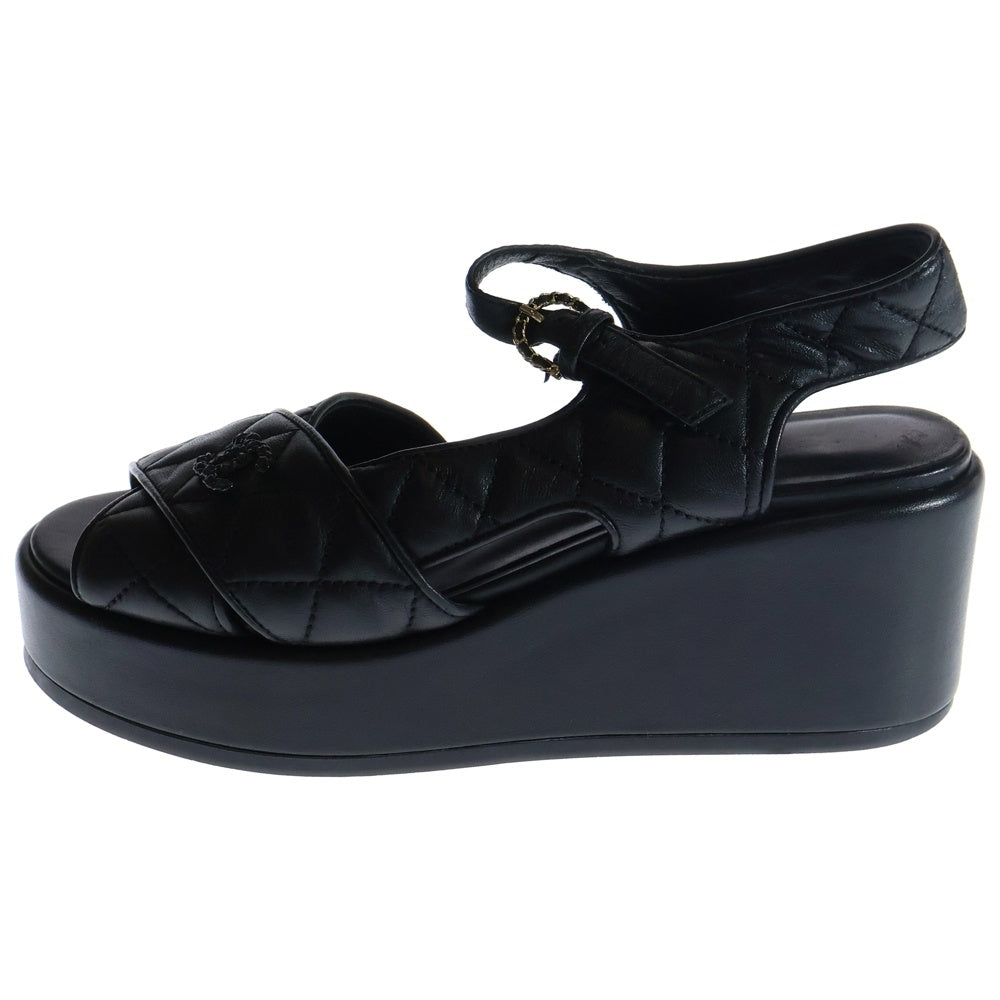 CHANEL(シャネル) ココマーク ラムスキン ウェッジソール サンダル レディース ブラック