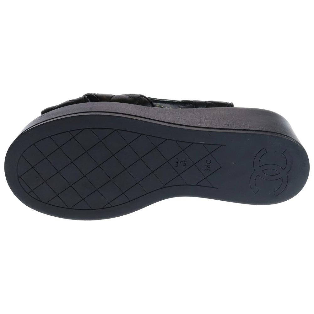 CHANEL(シャネル) ココマーク ラムスキン ウェッジソール サンダル レディース ブラック