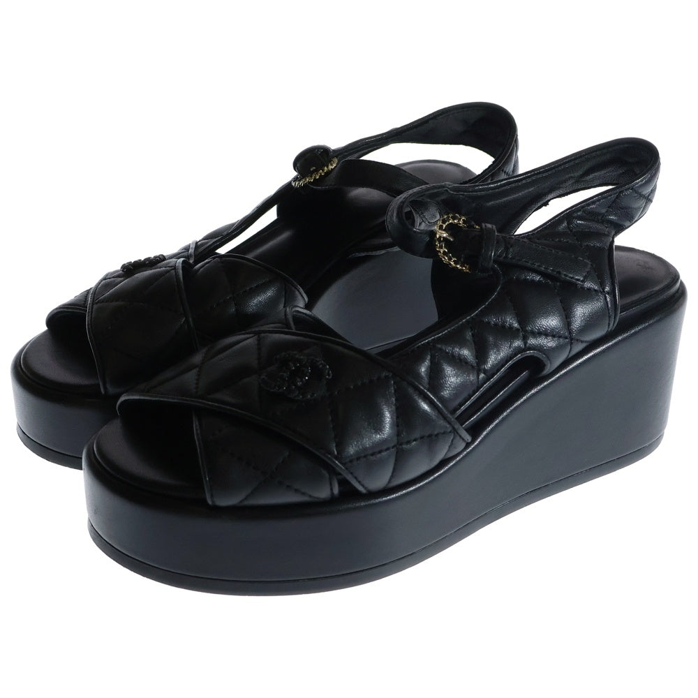 CHANEL(シャネル) ココマーク ラムスキン ウェッジソール サンダル レディース ブラック