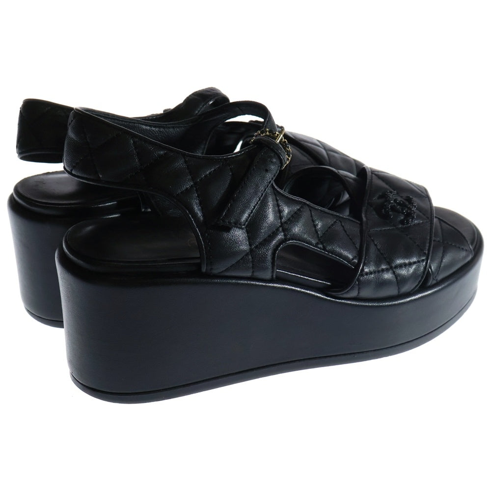 CHANEL(シャネル) ココマーク ラムスキン ウェッジソール サンダル レディース ブラック