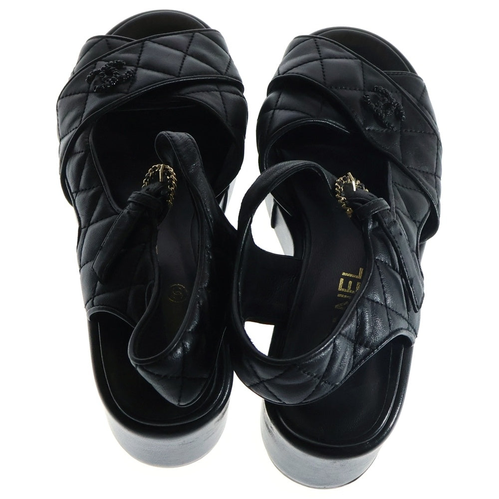 CHANEL(シャネル) ココマーク ラムスキン ウェッジソール サンダル レディース ブラック