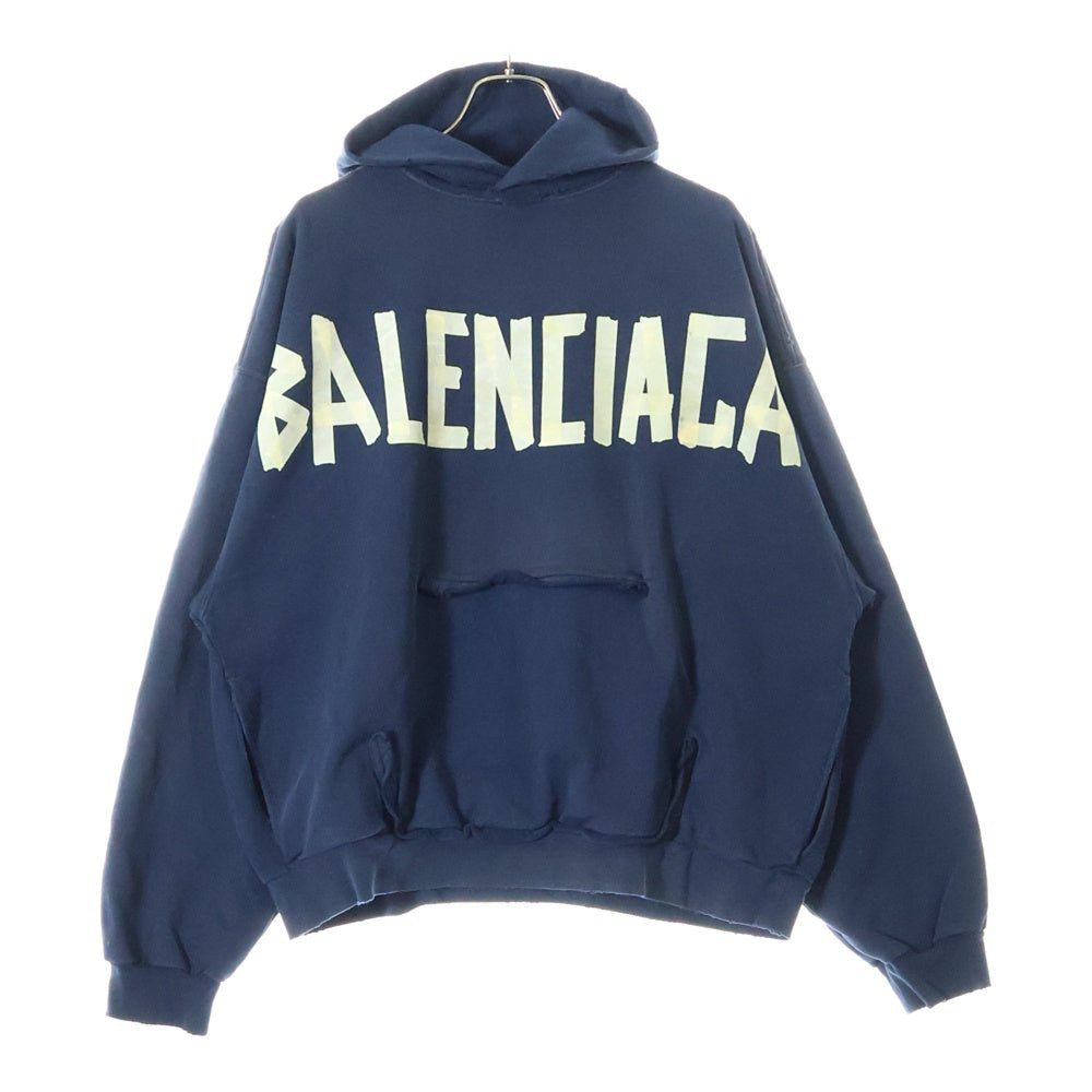 BALENCIAGA(バレンシアガ) 23SS Tape Type Ripped Pocket Hoodie テープタイプ リップポケット プルオーバーパーカー ネイビー 744441 TOVB1