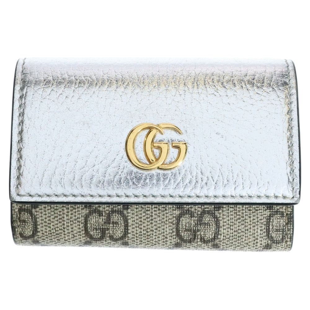 GUCCI(グッチ) GGマーモント ロゴ6連レザーキャンバスキーケース 日本限定 シルバー 456118