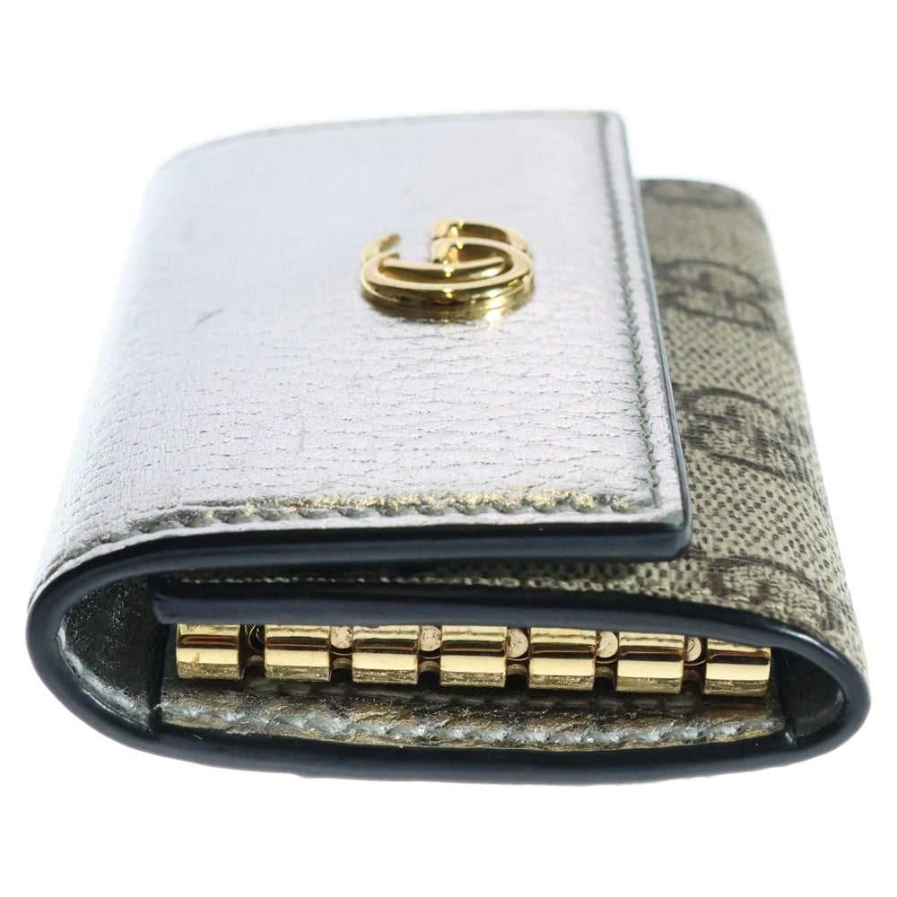 GUCCI(グッチ) GGマーモント ロゴ6連レザーキャンバスキーケース 日本限定 シルバー 456118