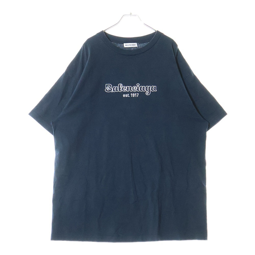 BALENCIAGA(バレンシアガ) 19AW EST.1917 Oversize Tee フロント刺繍ロゴ クルーネック半袖Tシャツカットソー ネイビー 533218 TFV44