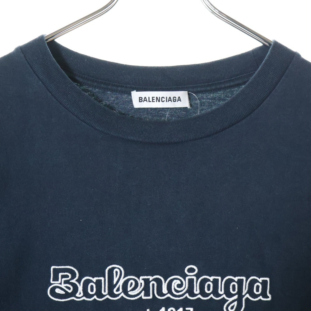 BALENCIAGA(バレンシアガ) 19AW EST.1917 Oversize Tee フロント刺繍ロゴ クルーネック半袖Tシャツカットソー ネイビー 533218 TFV44