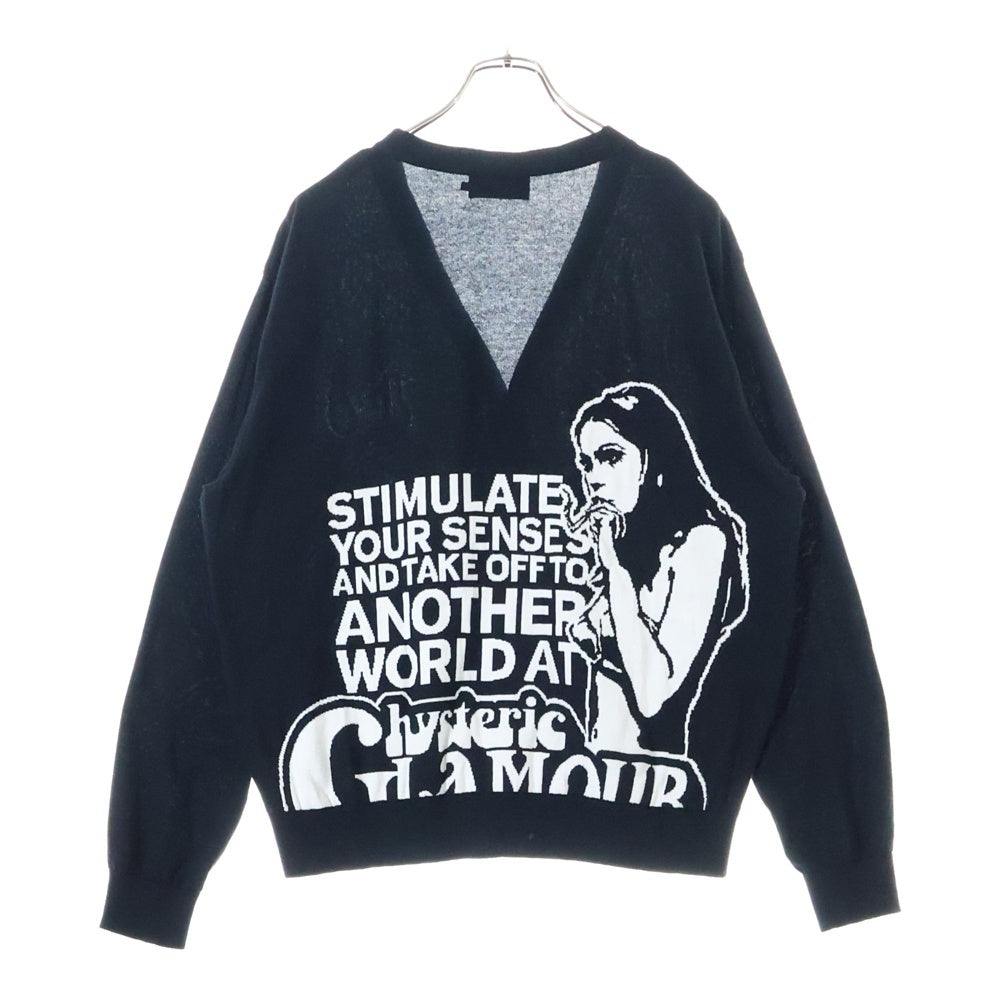 HYSTERIC GLAMOUR(ヒステリックグラマー) SMOKING GIRL スモーキングガール ジャカード 両面プリントコットンカーディガン ブラック 02251ND03