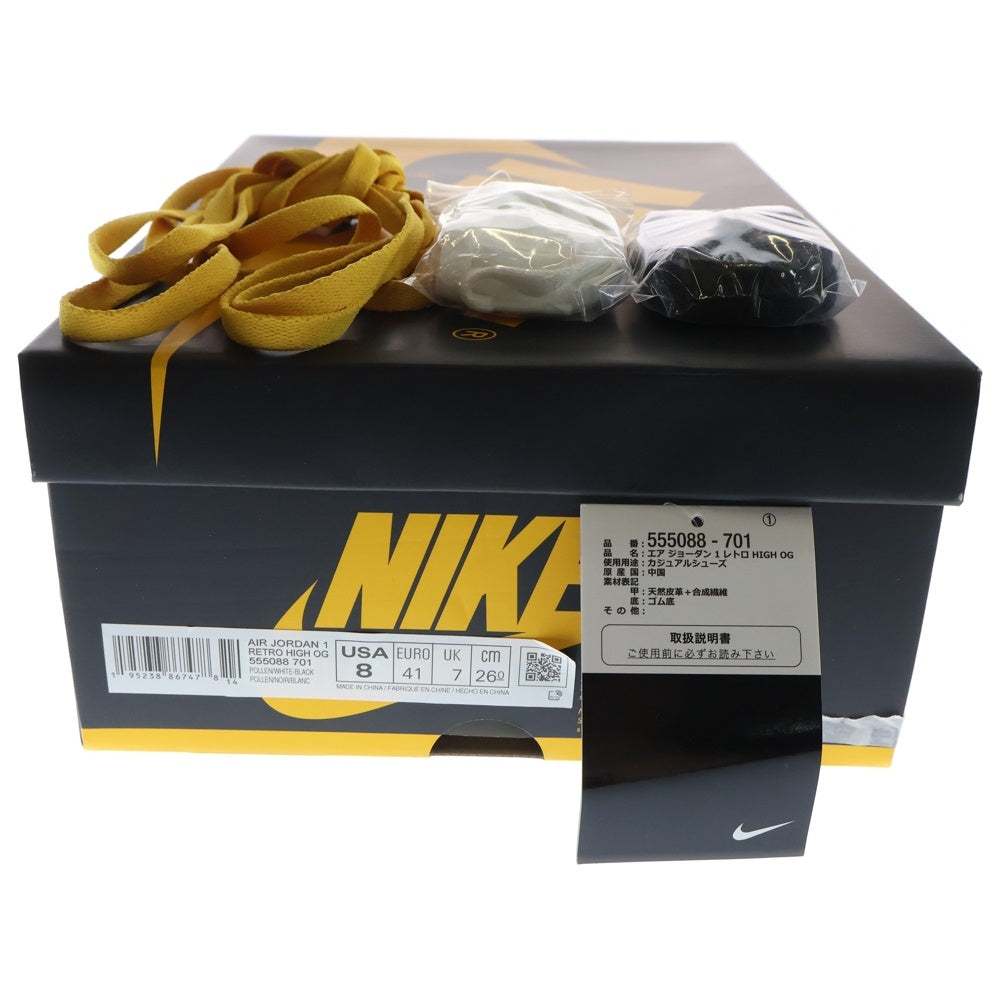 NIKE(ナイキ) AIR JORDAN1 RETRO HIGH OG POLLEN エアジョーダン 1 レトロ パラン ハイカットスニーカー ブラック/イエロー US8/26cm 555088-701