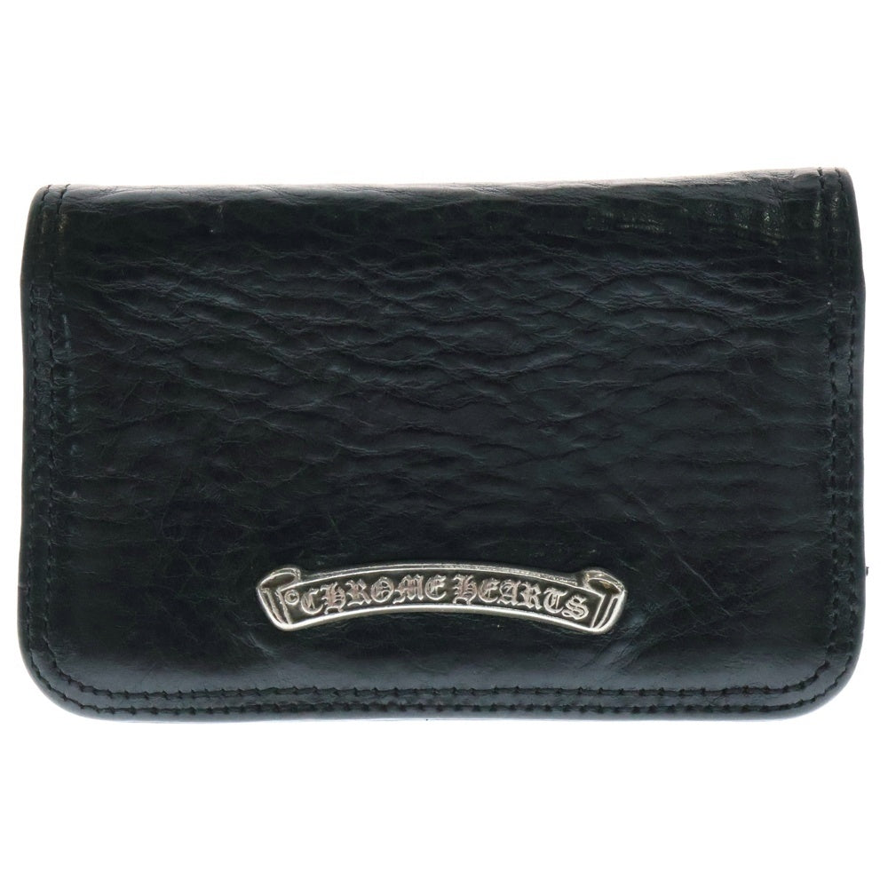 CHROME HEARTS(クロムハーツ) CARD CASE スクロールラベル レザーカードケース ブラック/シルバー