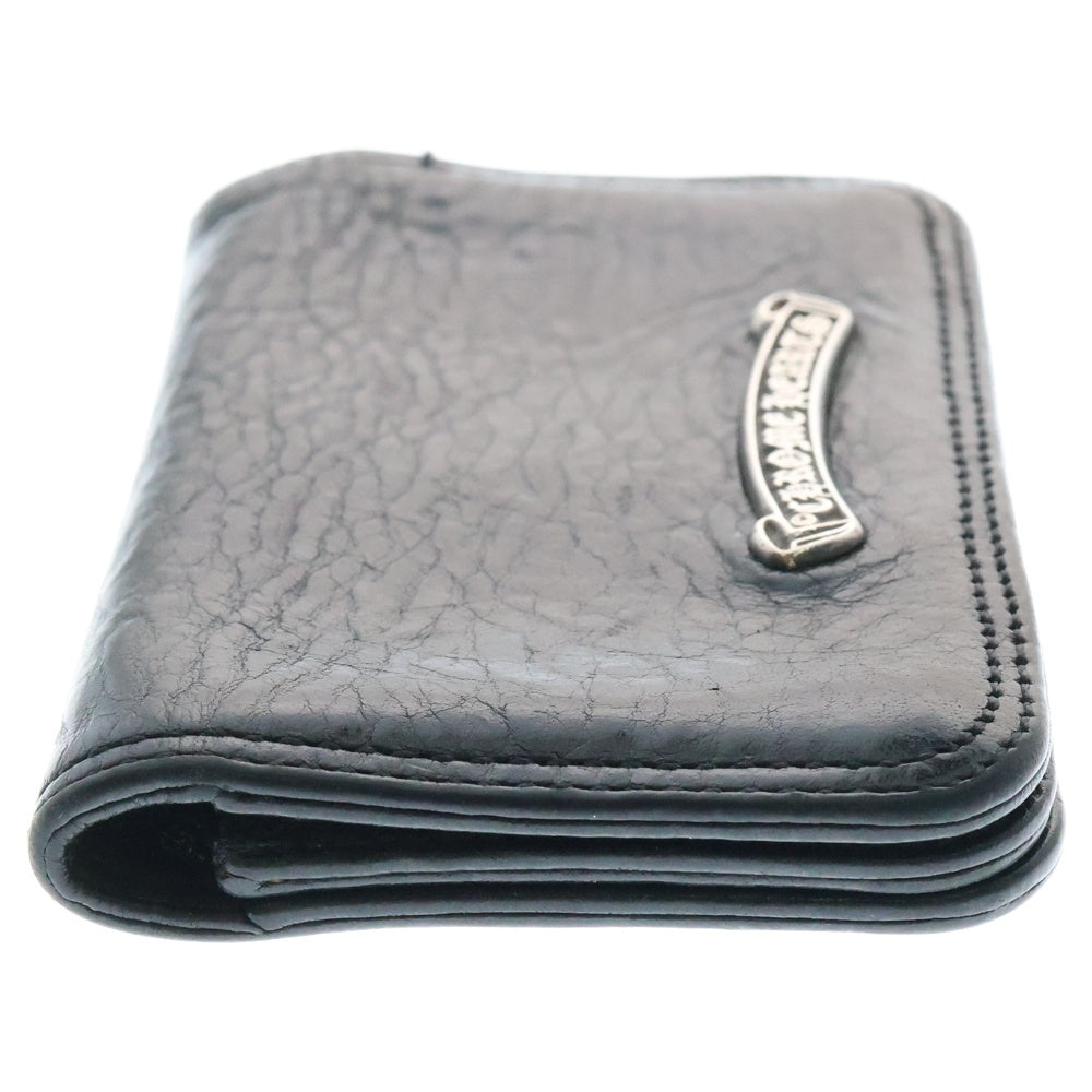CHROME HEARTS(クロムハーツ) CARD CASE スクロールラベル レザーカードケース ブラック/シルバー