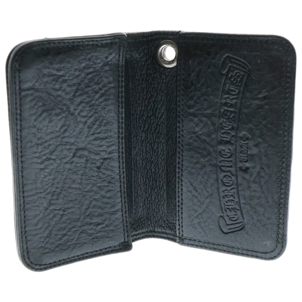 CHROME HEARTS(クロムハーツ) CARD CASE スクロールラベル レザーカードケース ブラック/シルバー