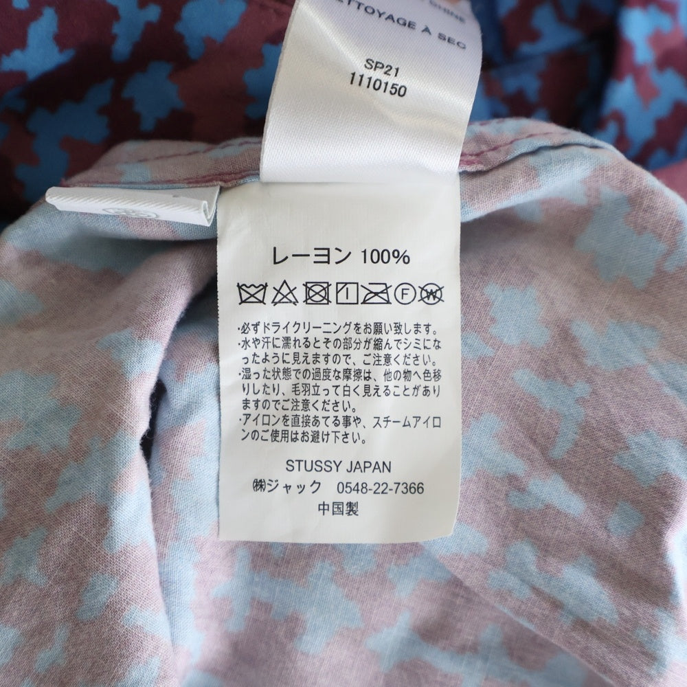STUSSY(ステューシー) 21SS Hand Drawn Houndstooth 半袖シャツ ブルー/レッド