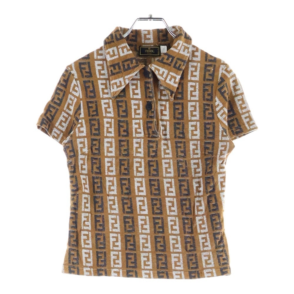 FENDI(フェンディ) VINTAGE 90s ズッカ総柄 コットンパイル地半袖ポロシャツ レディース ブラウン