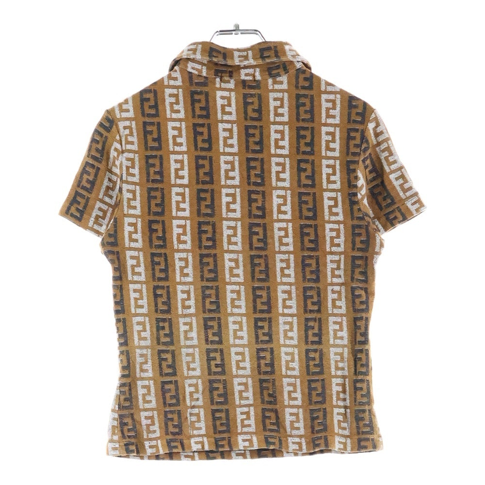 FENDI(フェンディ) VINTAGE 90s ズッカ総柄 コットンパイル地半袖ポロシャツ レディース ブラウン