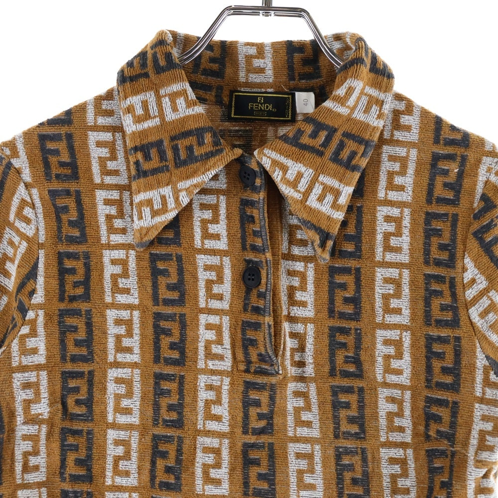 FENDI(フェンディ) VINTAGE 90s ズッカ総柄 コットンパイル地半袖ポロシャツ レディース ブラウン