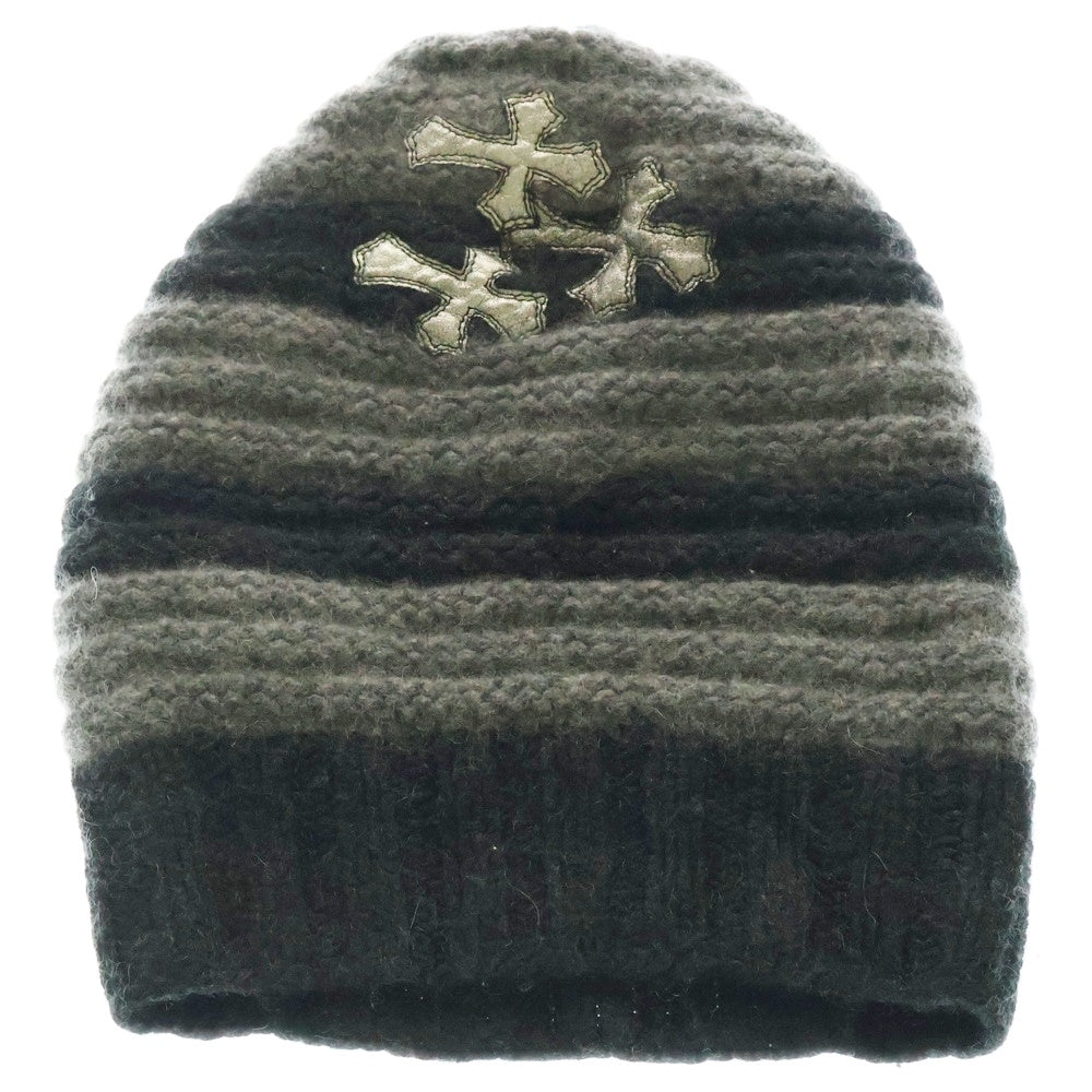 CHROME HEARTS(クロムハーツ) クロスパッチ付き カシミヤバルーンニットキャップ ブラック/グレー