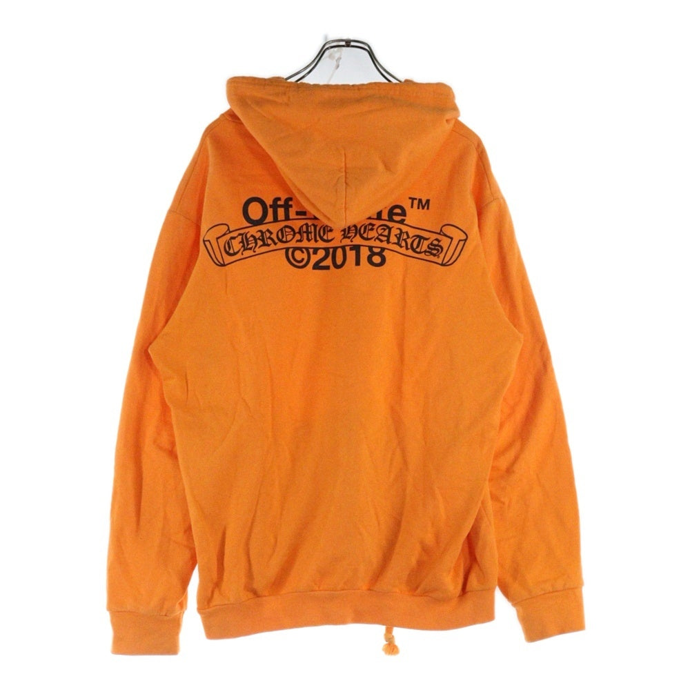 CHROME HEARTS(クロムハーツ) 18SS ×OFF WHITE HD PLVR V オフホワイト ロゴプリント プルオーバーパーカー オレンジ