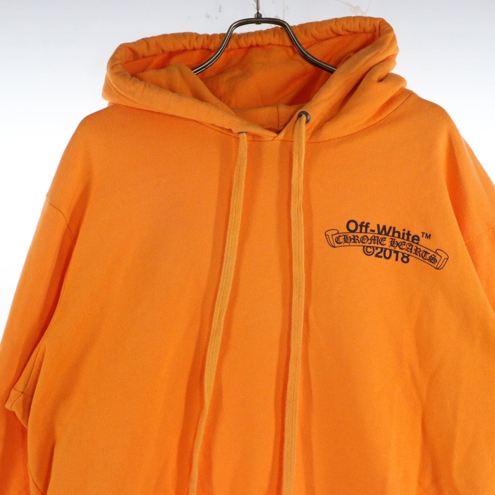 CHROME HEARTS(クロムハーツ) 18SS ×OFF WHITE HD PLVR V オフホワイト ロゴプリント プルオーバーパーカー オレンジ