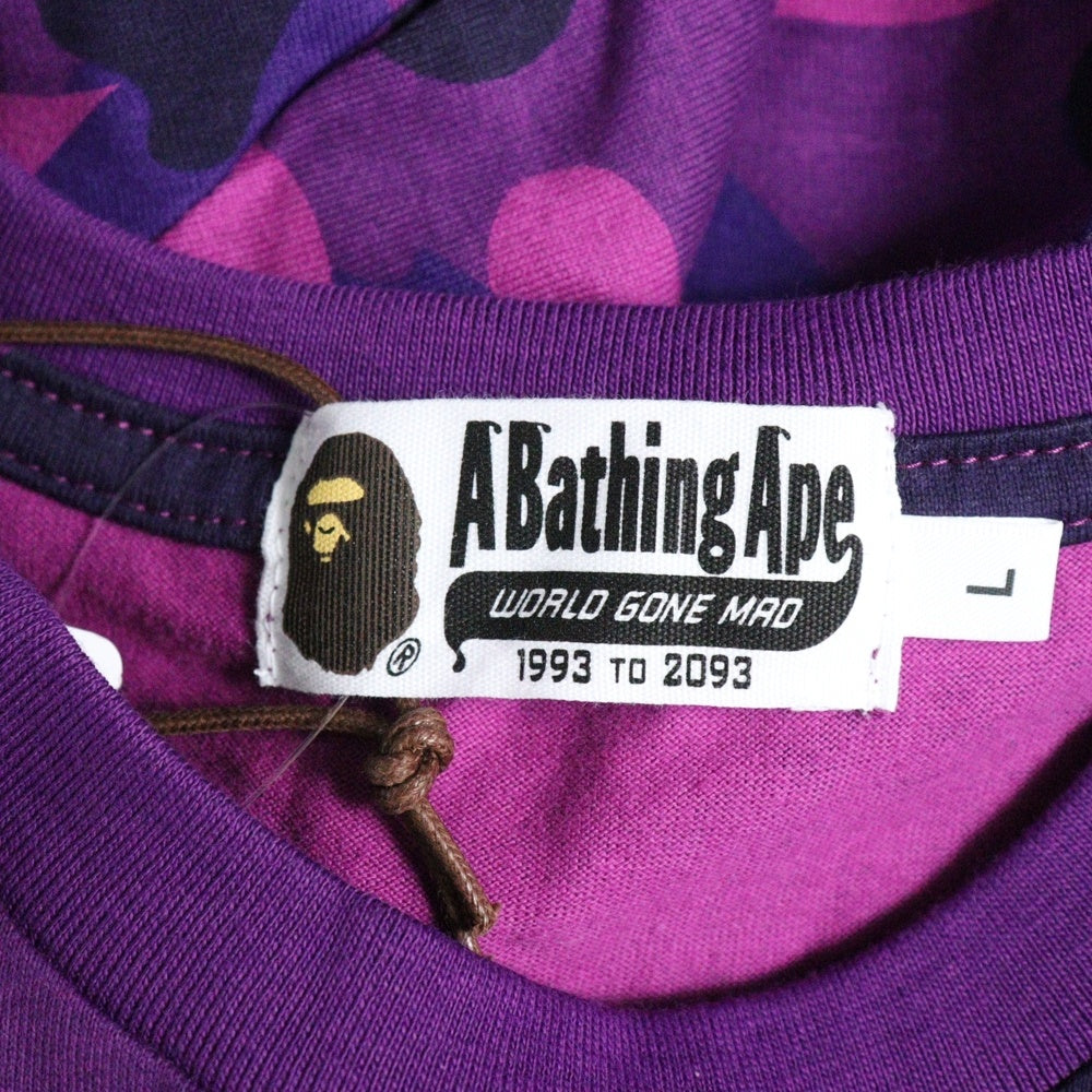 A BATHING APE(アベイシングエイプ) COLOR CAMO SHARK TEE カモ総柄 フロントプリント クルーネック半袖Tシャツカットソー パープル 001CSI301022M