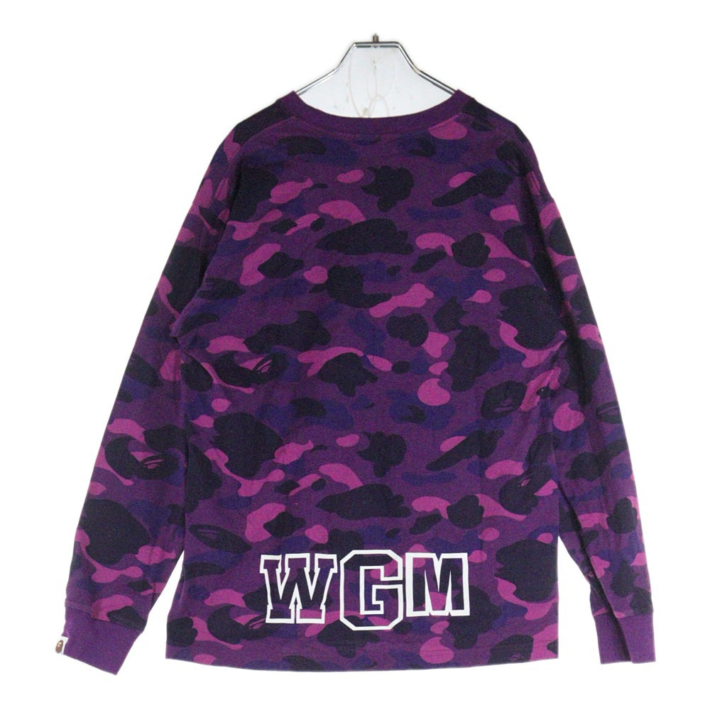 A BATHING APE(アベイシングエイプ) COLOR CAMO SHARK LSTEE カモ総柄 フロントプリント クルーネック長袖Tシャツカットソー パープル