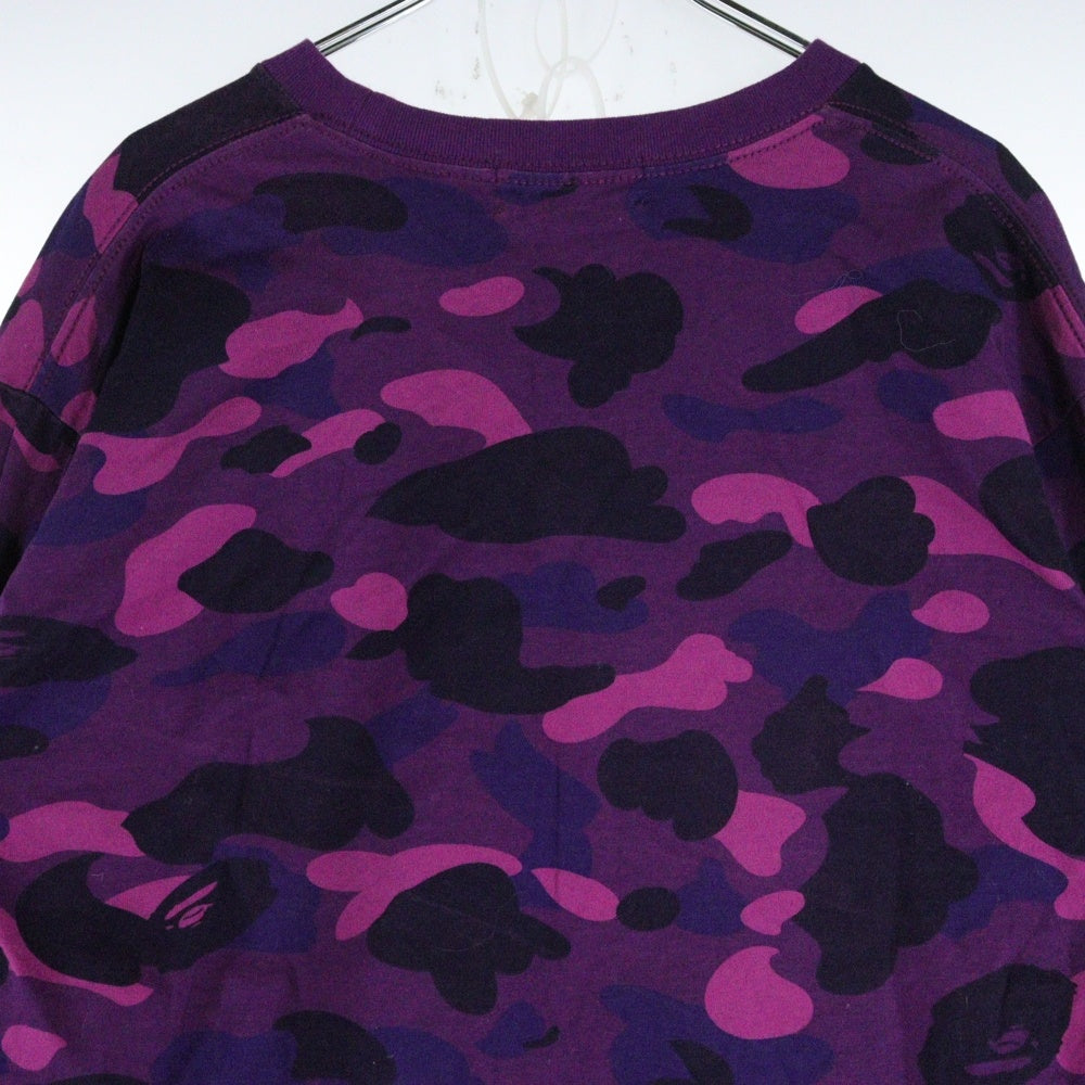 A BATHING APE(アベイシングエイプ) COLOR CAMO SHARK LSTEE カモ総柄 フロントプリント クルーネック長袖Tシャツカットソー パープル