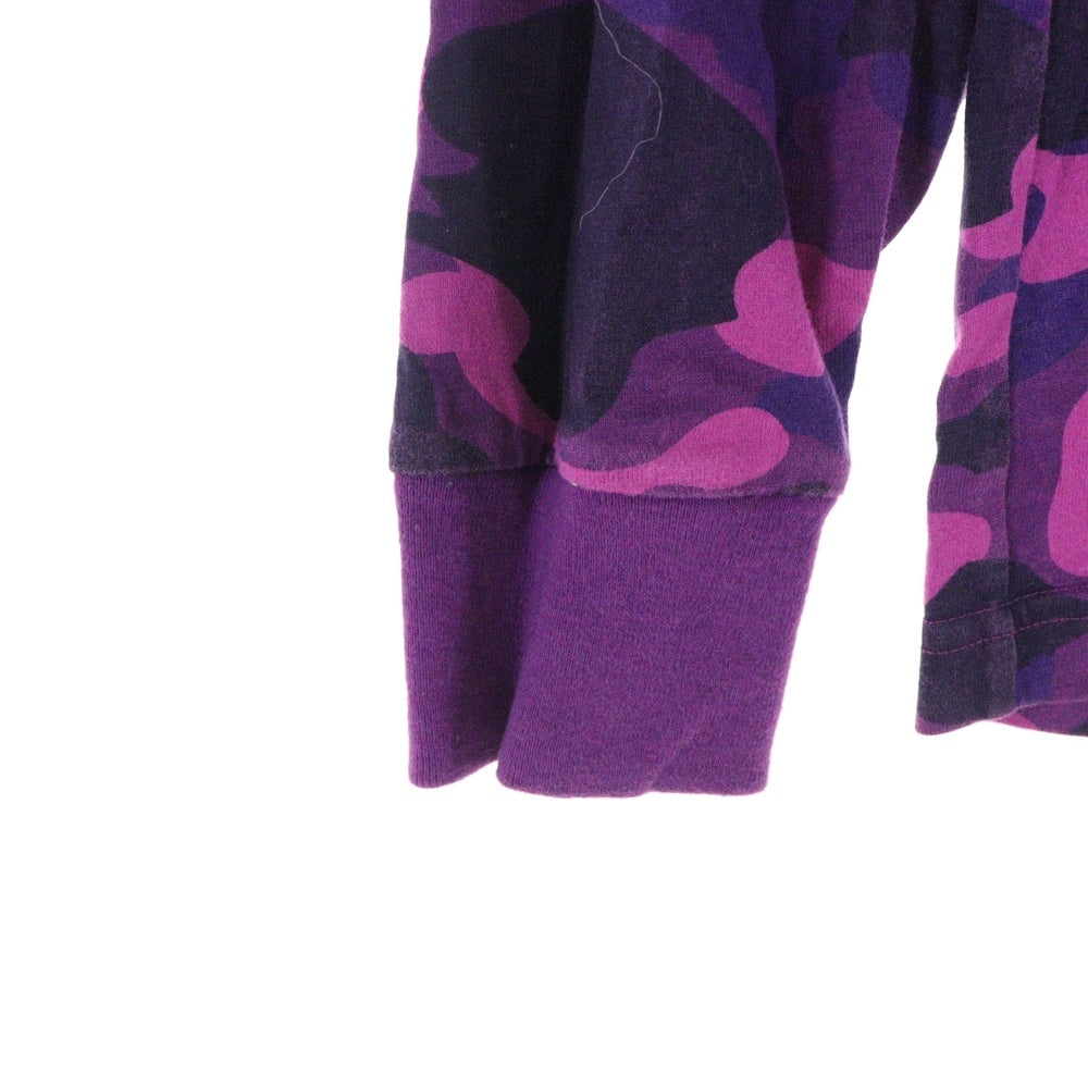 A BATHING APE(アベイシングエイプ) COLOR CAMO SHARK LSTEE カモ総柄 フロントプリント クルーネック長袖Tシャツカットソー パープル