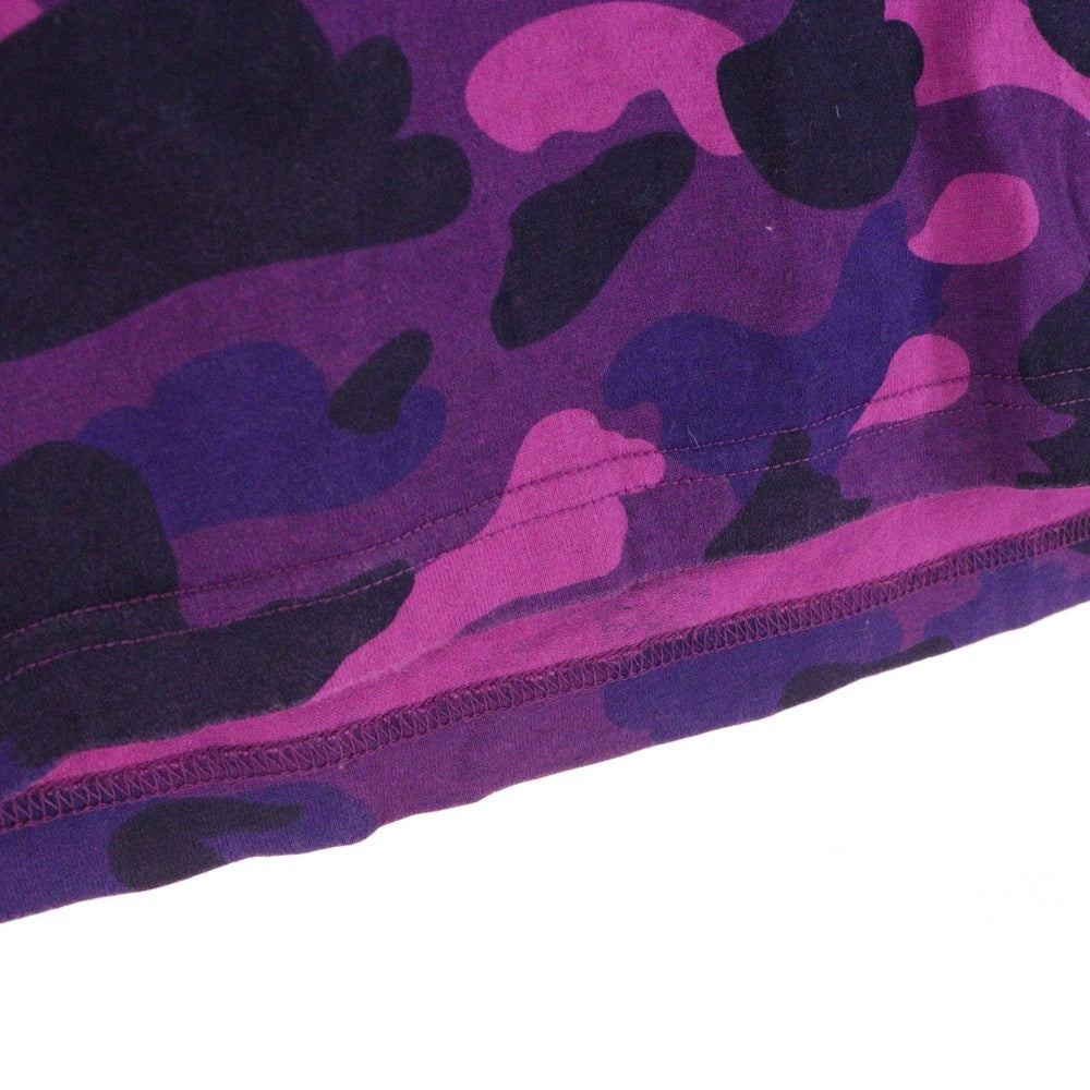 A BATHING APE(アベイシングエイプ) COLOR CAMO SHARK LSTEE カモ総柄 フロントプリント クルーネック長袖Tシャツカットソー パープル