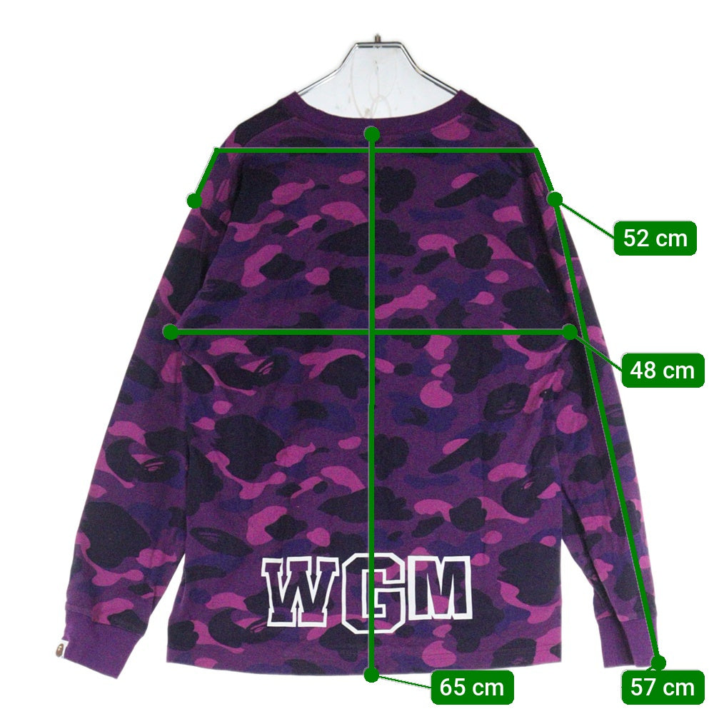 A BATHING APE(アベイシングエイプ) COLOR CAMO SHARK LSTEE カモ総柄 フロントプリント クルーネック長袖Tシャツカットソー パープル