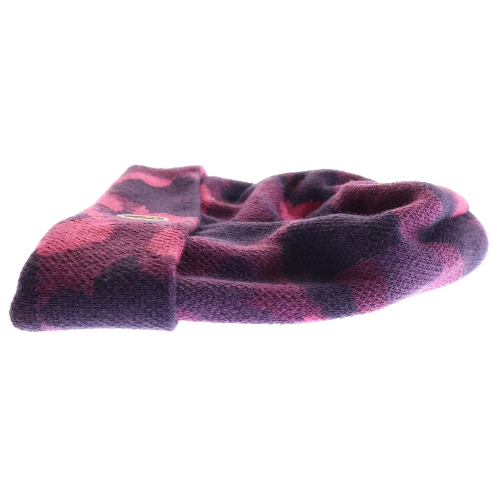 A BATHING APE(アベイシングエイプ) COLOR CAMO KINT CAP カモ総柄 ロゴ刺繍ニット帽 ビーニー パープル 001CPH7010081