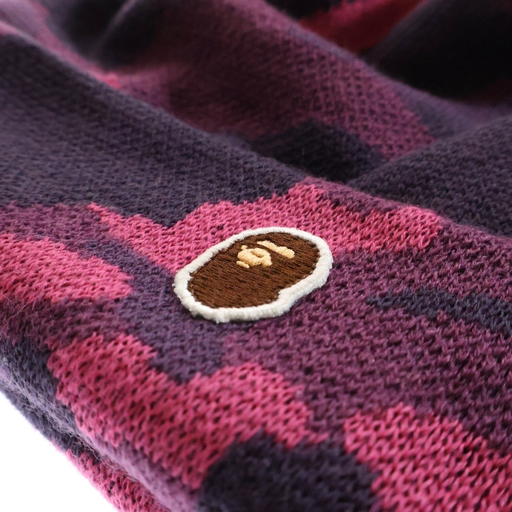 A BATHING APE(アベイシングエイプ) COLOR CAMO KINT CAP カモ総柄 ロゴ刺繍ニット帽 ビーニー パープル 001CPH7010081