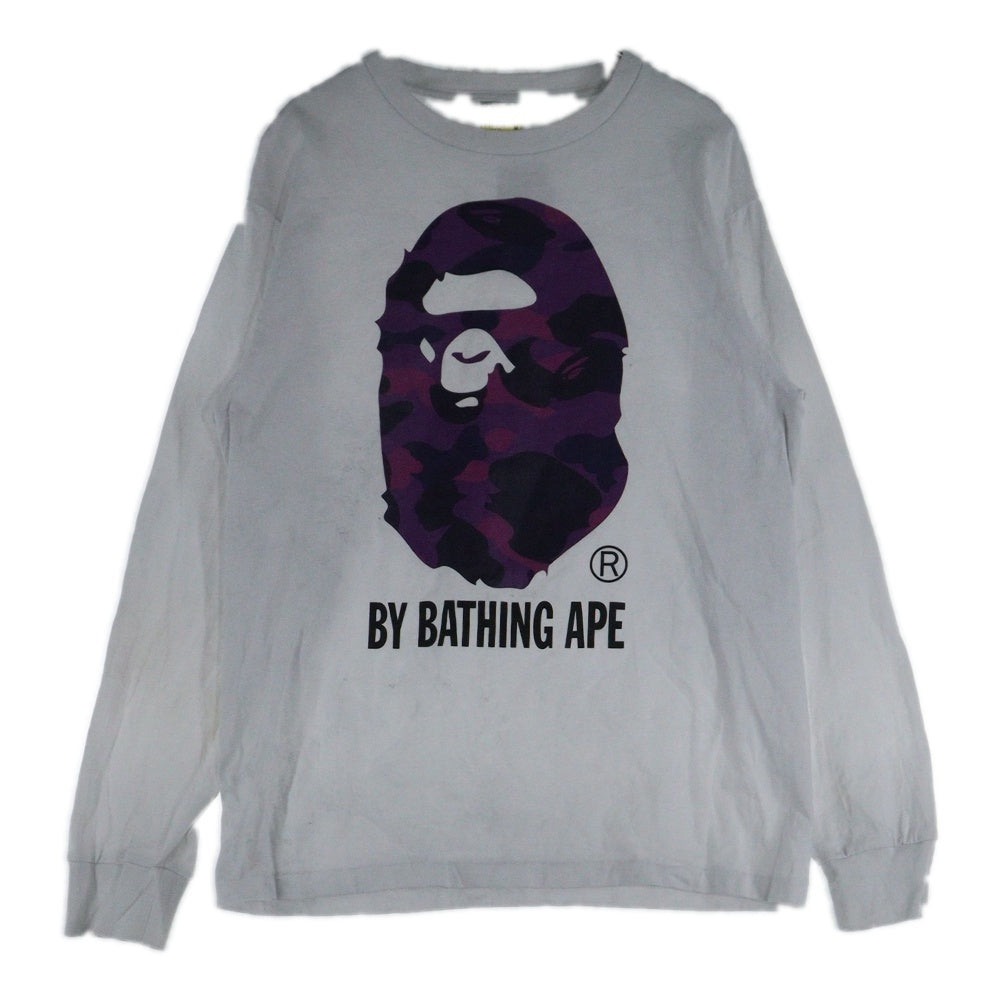 A BATHING APE(アベイシングエイプ) COLOR CAMO BY BATINGAPE TEE フロントプリントクルーネック長袖Tシャツカットソー ホワイト/パープル 001LTH751004M