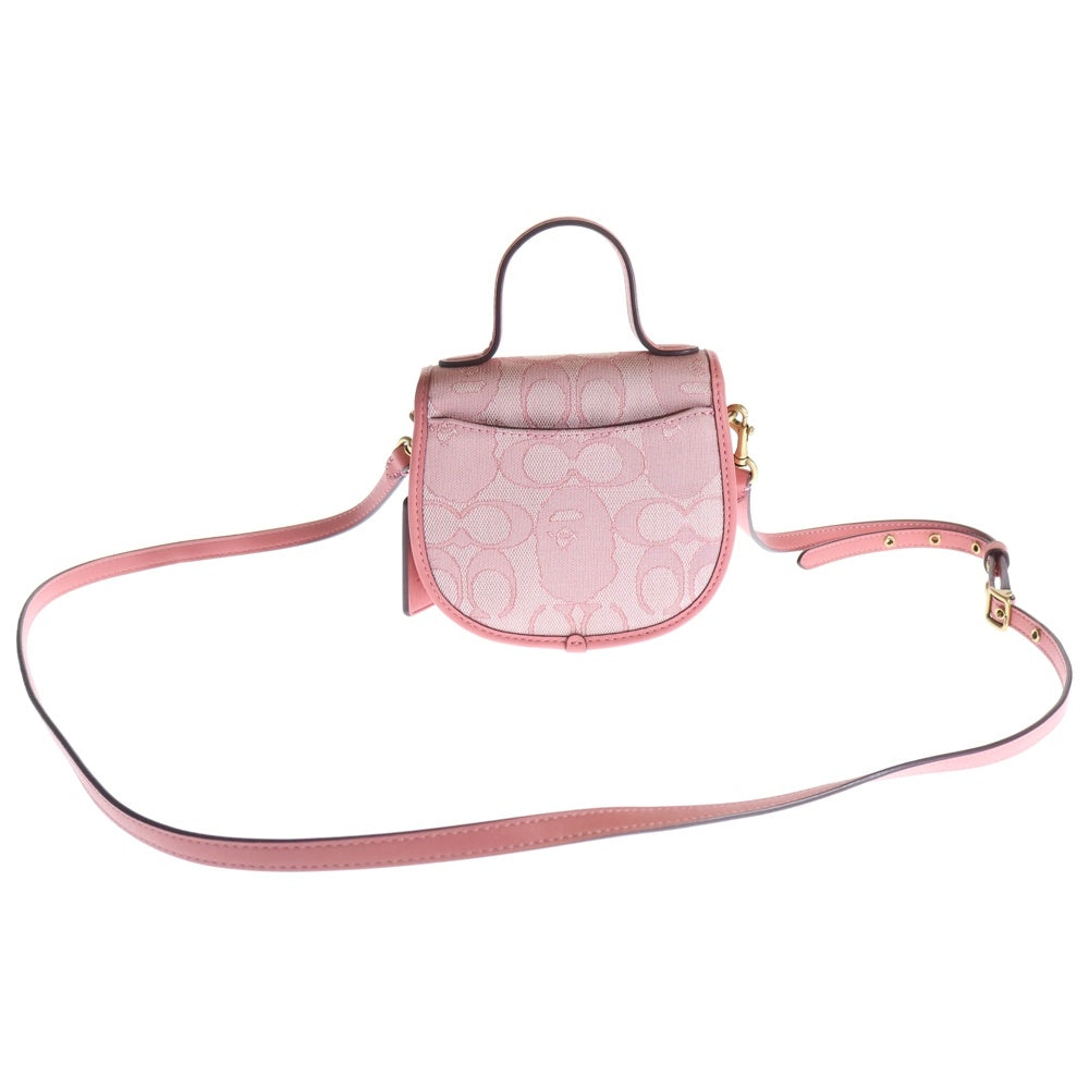 A BATHING APE(アベイシングエイプ) ×COACH MINI TOP HANDLE SADDLE ×コーチ ミニトップハンドルサドルレザーキャンバス総柄2Wayハンドショルダーバッグ レディース ピンク D2180-C4517