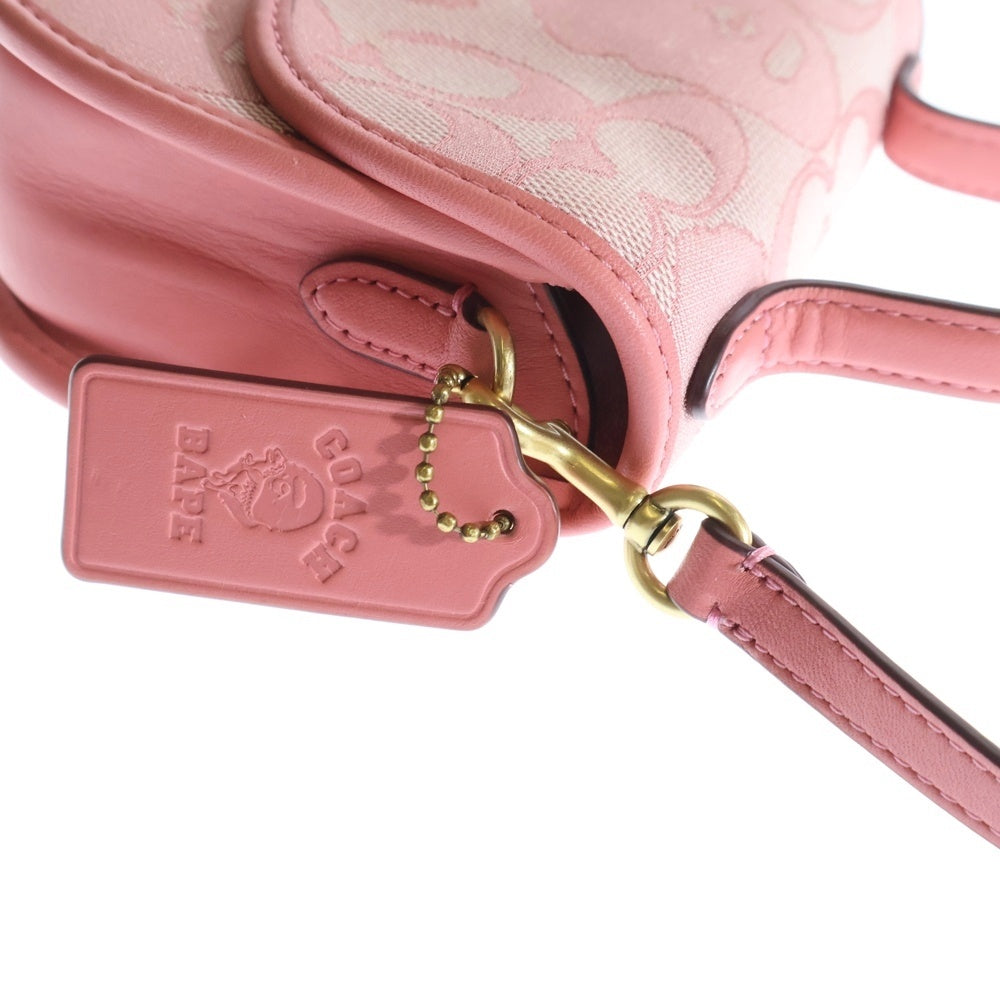A BATHING APE(アベイシングエイプ) ×COACH MINI TOP HANDLE SADDLE ×コーチ ミニトップハンドルサドルレザーキャンバス総柄2Wayハンドショルダーバッグ レディース ピンク D2180-C4517