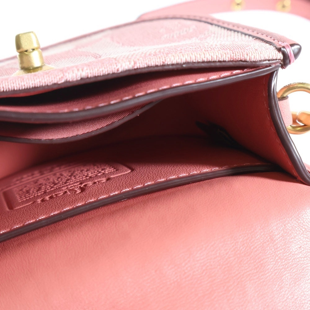 A BATHING APE(アベイシングエイプ) ×COACH MINI TOP HANDLE SADDLE ×コーチ ミニトップハンドルサドルレザーキャンバス総柄2Wayハンドショルダーバッグ レディース ピンク D2180-C4517