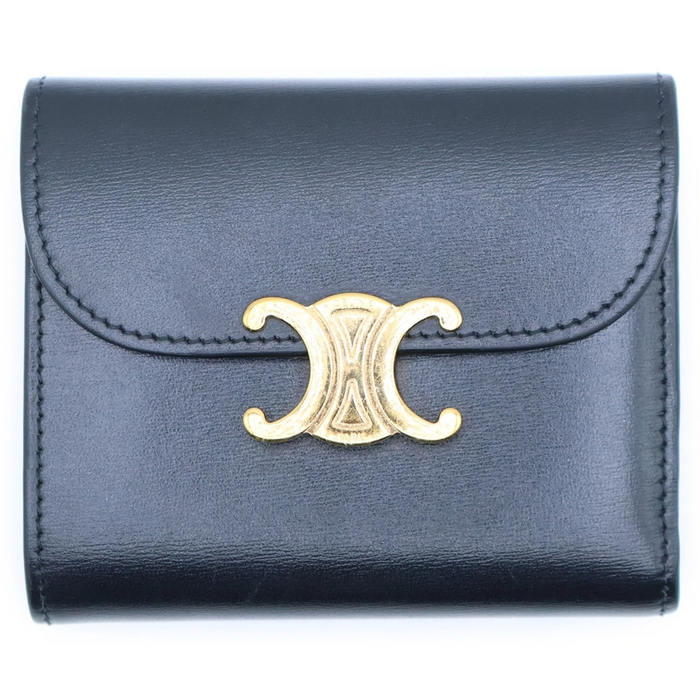 CELINE(セリーヌ) トリオンフ スモール フラップレザーウォレット 三つ折り財布 ブラック 10D783DPV.38NO