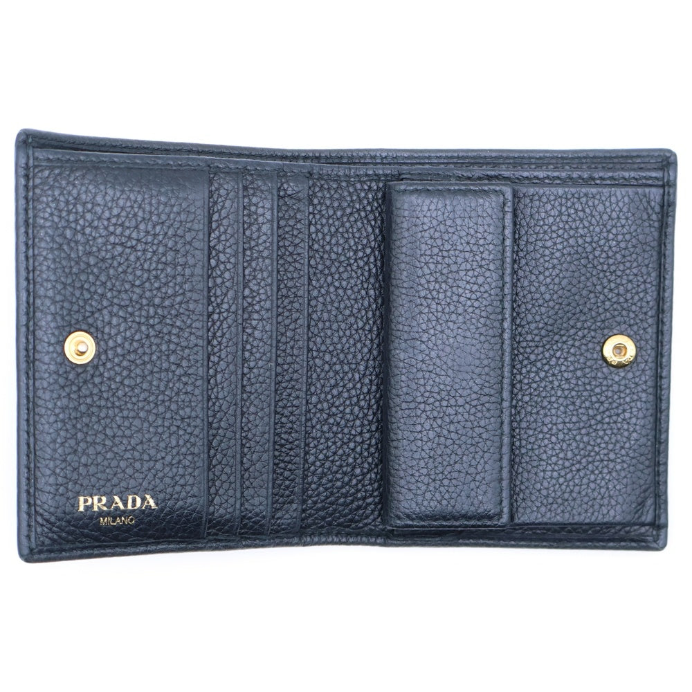 PRADA(プラダ) サフィアーノ レザーコンパクトウォレット 二つ折り財布 ブラック 1MV204