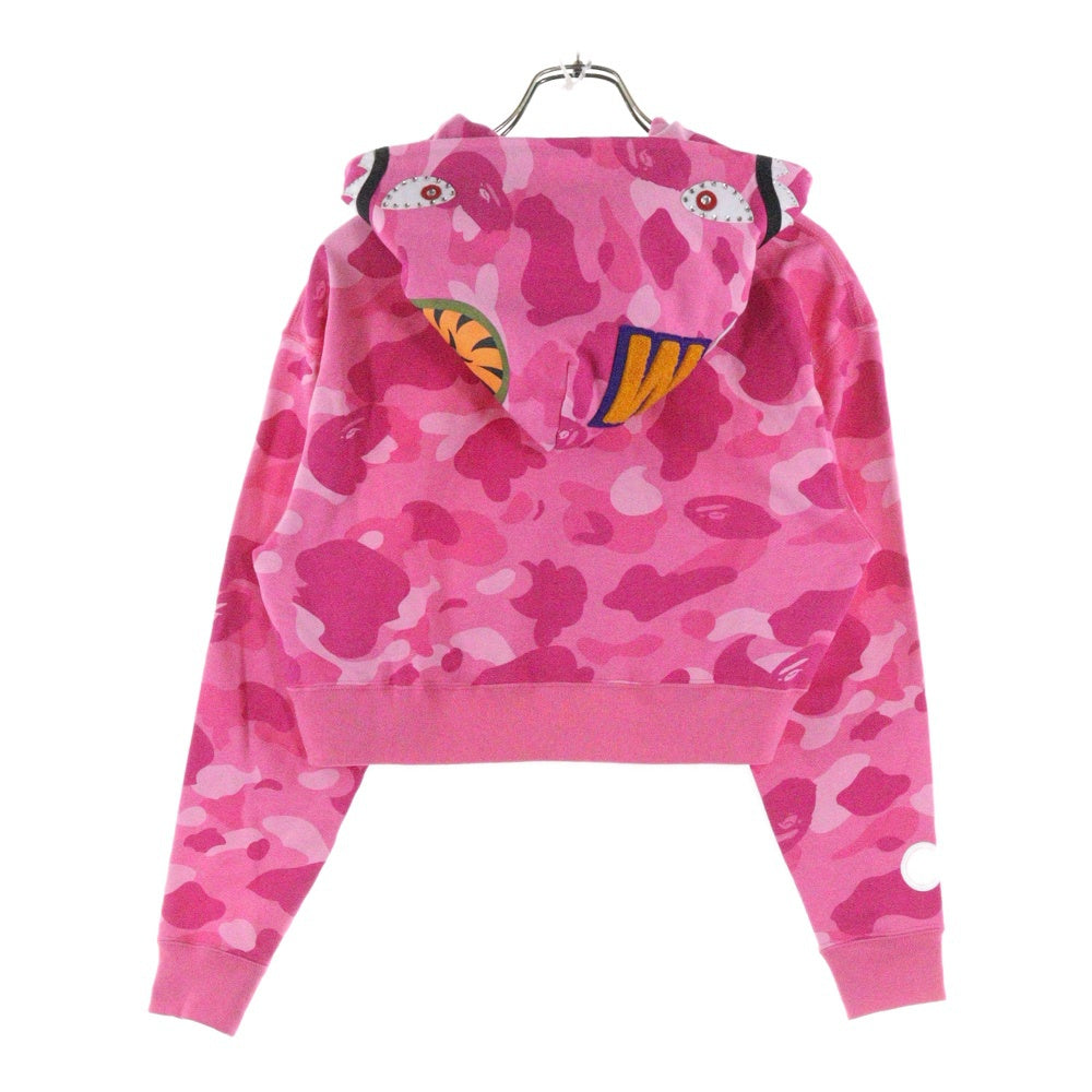 A BATHING APE(アベイシングエイプ) COLOR CAMO CRYSTAL STONE SHARK CROPPED FULL ZIP HOODIE カラーカモ クリスタル シャーク フルジップアップパーカー レディース ピンク 001ZPL802010L