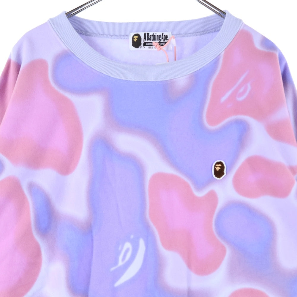 A BATHING APE(アベイシングエイプ) LIQUID CAMO CREWNECK リキッドカモ クルーネック長袖スウェットシャツ パープル/ピンク 001SWK302001L