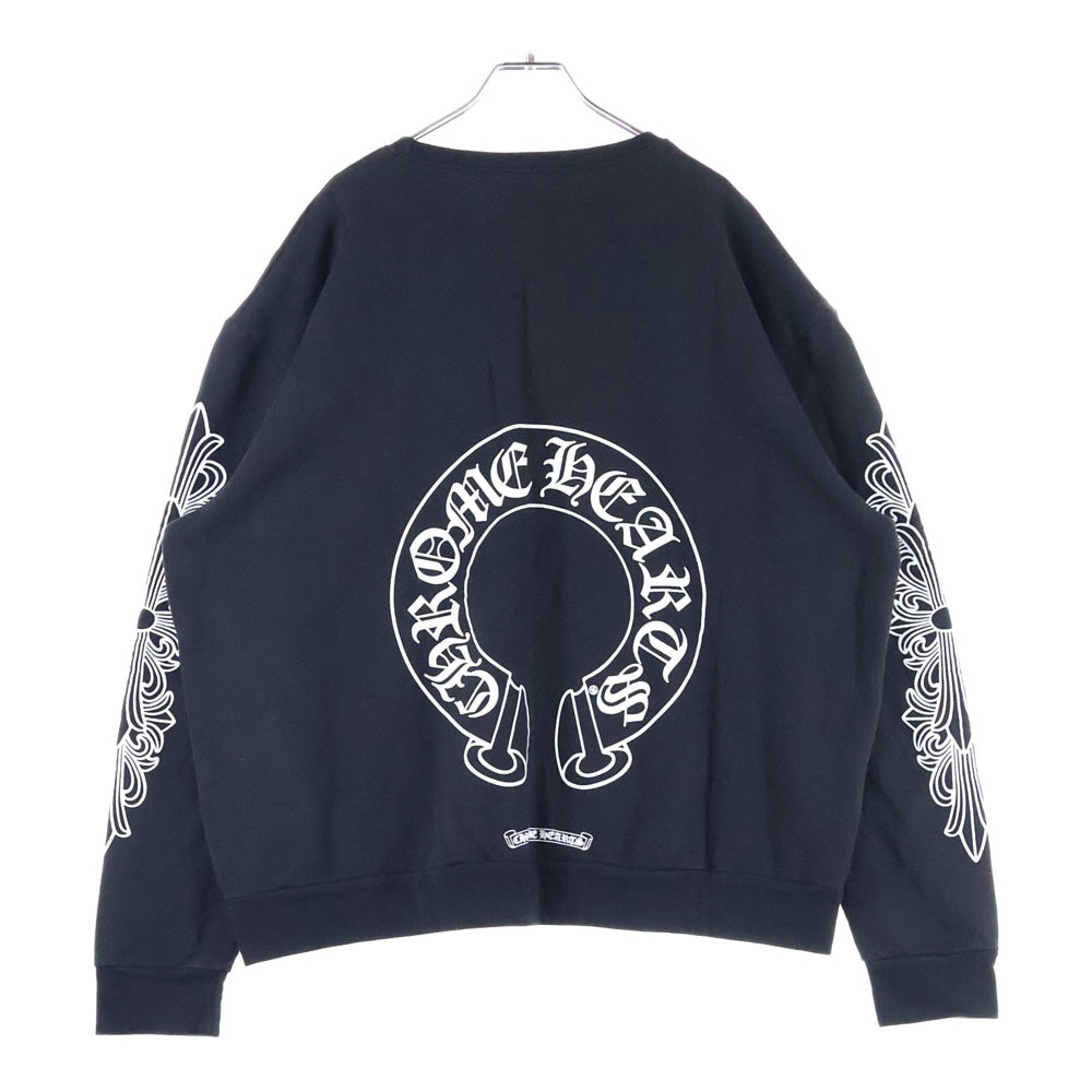 CHROME HEARTS(クロムハーツ) Horseshoe L/S Sweatshirt ホースシュープリント 袖フローラルプリント クルーネックスウェットトレーナー ブラック