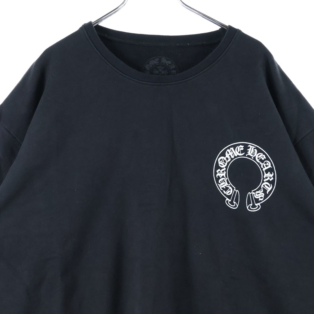 CHROME HEARTS(クロムハーツ) Horseshoe L/S Sweatshirt ホースシュープリント 袖フローラルプリント クルーネックスウェットトレーナー ブラック