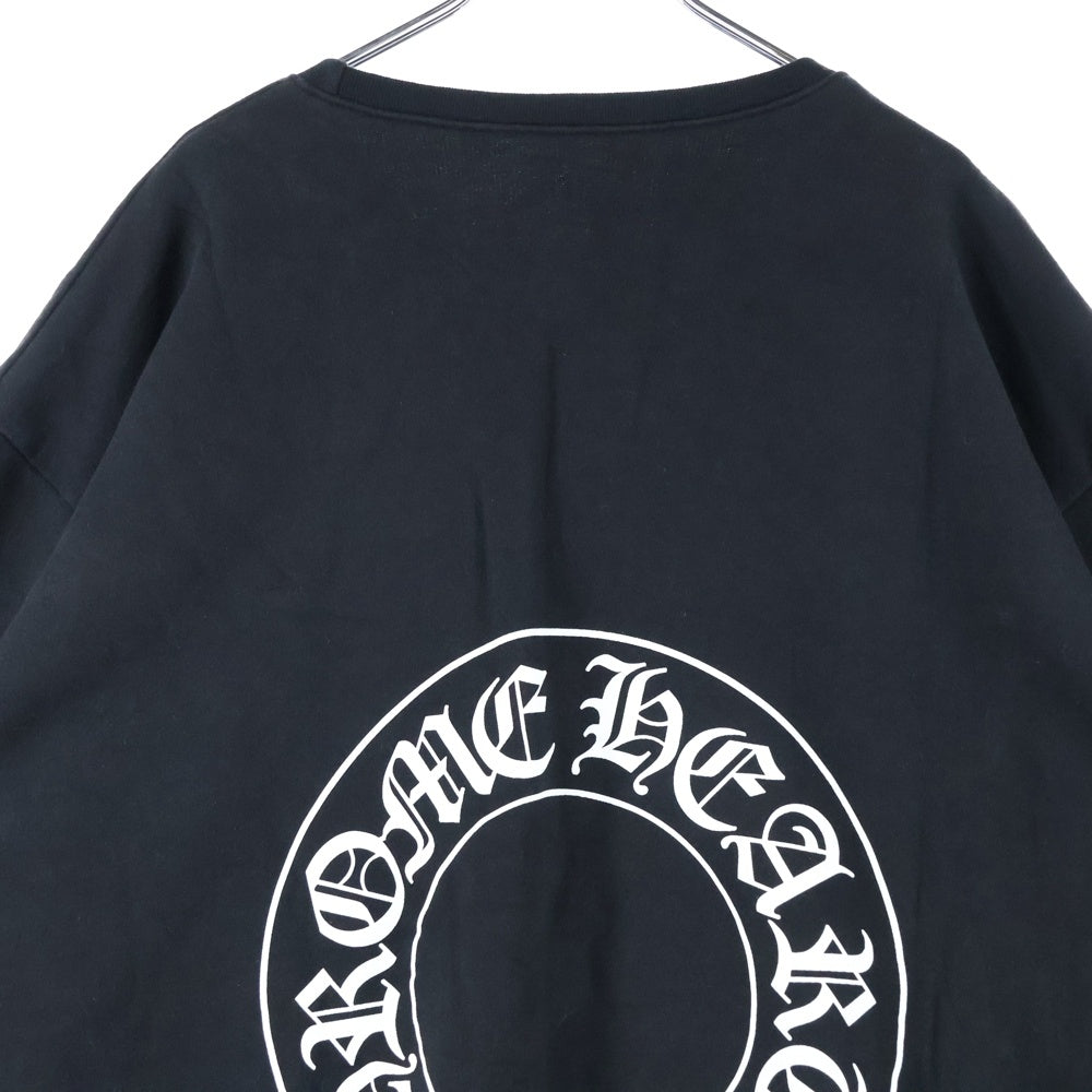 CHROME HEARTS(クロムハーツ) Horseshoe L/S Sweatshirt ホースシュープリント 袖フローラルプリント クルーネックスウェットトレーナー ブラック