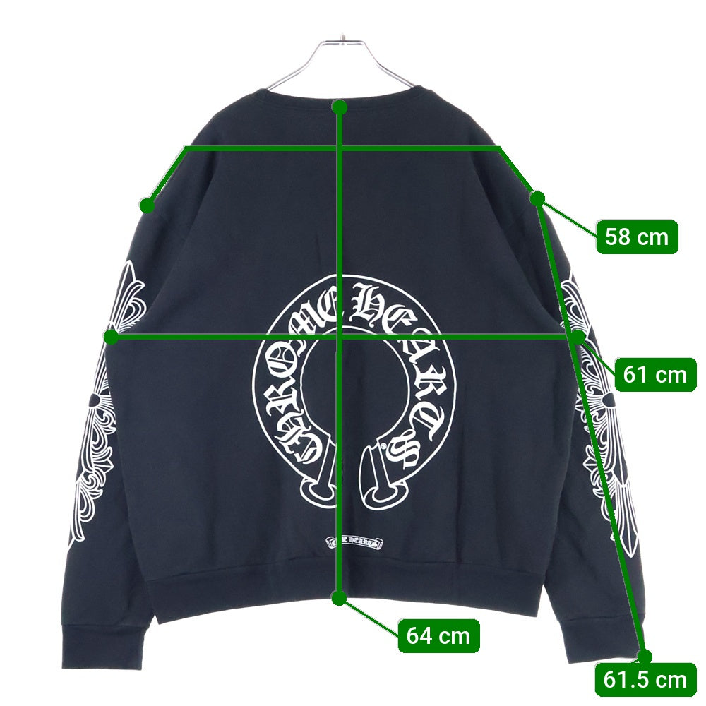 CHROME HEARTS(クロムハーツ) Horseshoe L/S Sweatshirt ホースシュープリント 袖フローラルプリント クルーネックスウェットトレーナー ブラック