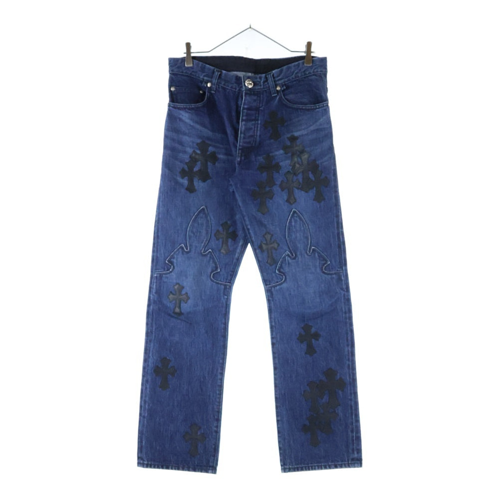 CHROME HEARTS(クロムハーツ) JEAN SL FLEURKNEE クロスパッチ付きフレアニーステッチデニムパンツ インディゴ