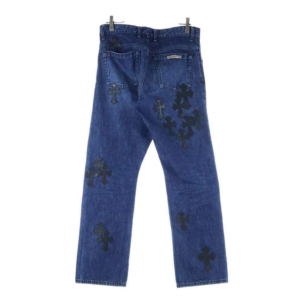 CHROME HEARTS(クロムハーツ) JEAN SL FLEURKNEE クロスパッチ付きフレアニーステッチデニムパンツ インディゴ
