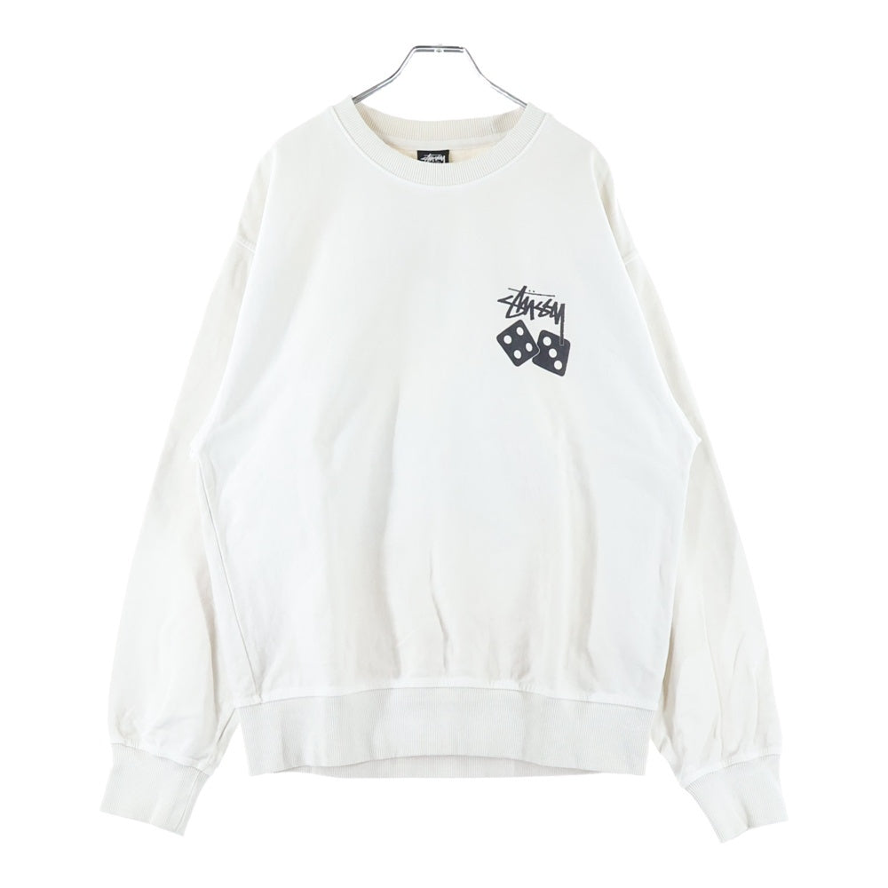 STUSSY(ステューシー) Dice Crew Pigment Dyed ダイス ピグメントダイ 両面プリント クルーネック長袖スウェットシャツ アイボリー